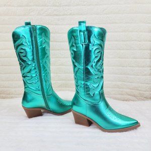 Disco Cowboy Metallic Green Western Cowgirl Boots New